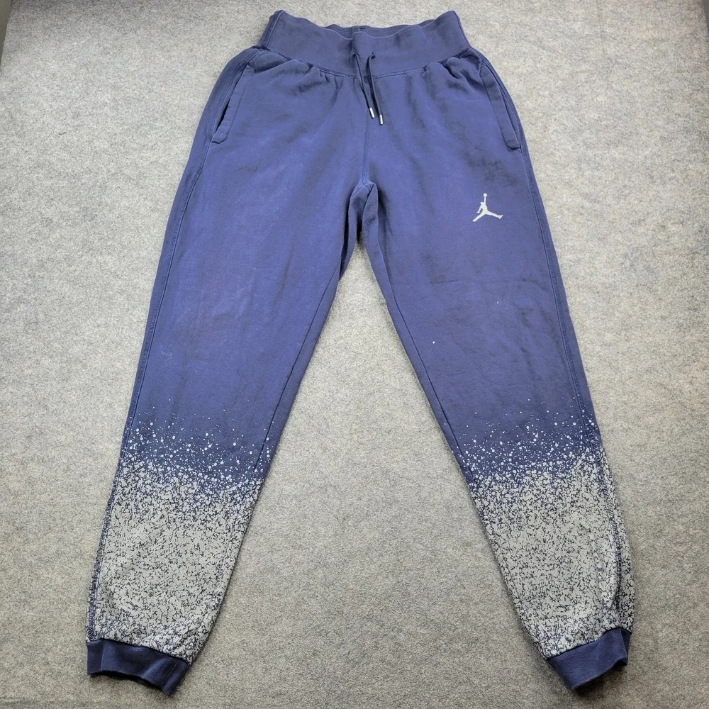 Jordan Pants Mens Medium Blue Fleece Joggers Elastic Waist Pockets Speckle Cuffs